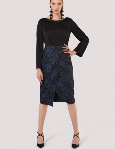 Selena 2 In 1 Blue Jacquard Wrap Style Midi Dress