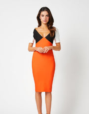 Selene Tangerine Colour Block Pencil Dress