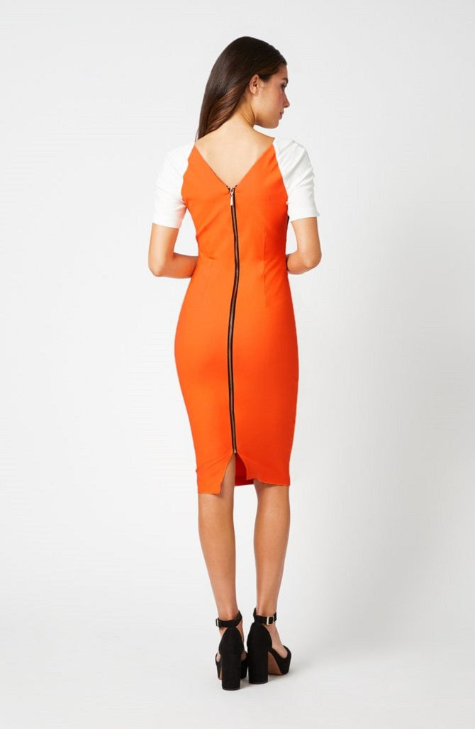 Selene Tangerine Colour Block Pencil Dress