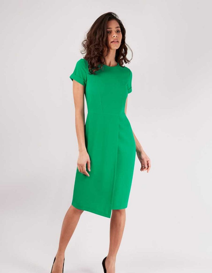 Shannon Green Asymmetric Hem Wrap Skirt Dress