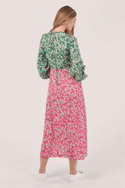Molly Pink & Green Floral A Line Midi Dress