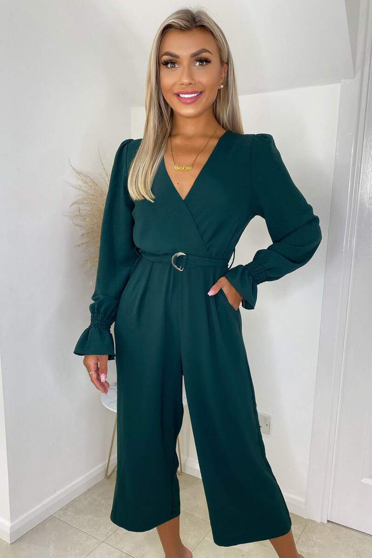Gemma Teal Wrap Style Belted Jumpsuit