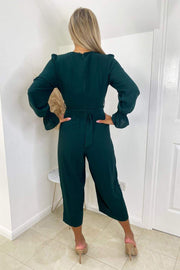 Gemma Teal Wrap Style Belted Jumpsuit