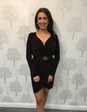 Tegan Wine Sparkle Wrap Mini Dress