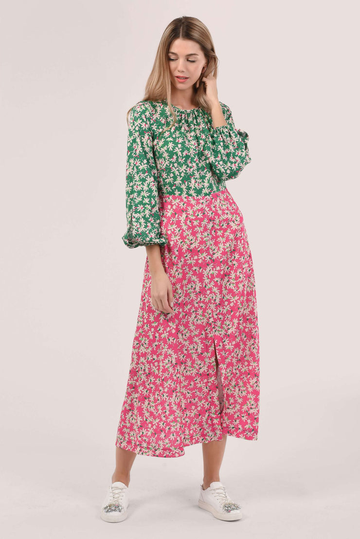 Molly Pink & Green Floral A Line Midi Dress - Koko Rose Boutique Molly Pink & Green Floral A Line Midi Dress - Koko Rose Boutique