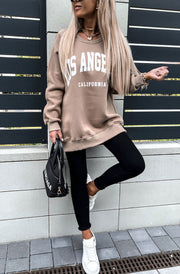 Sofia Beige LA Printed Oversized Sweatshirt