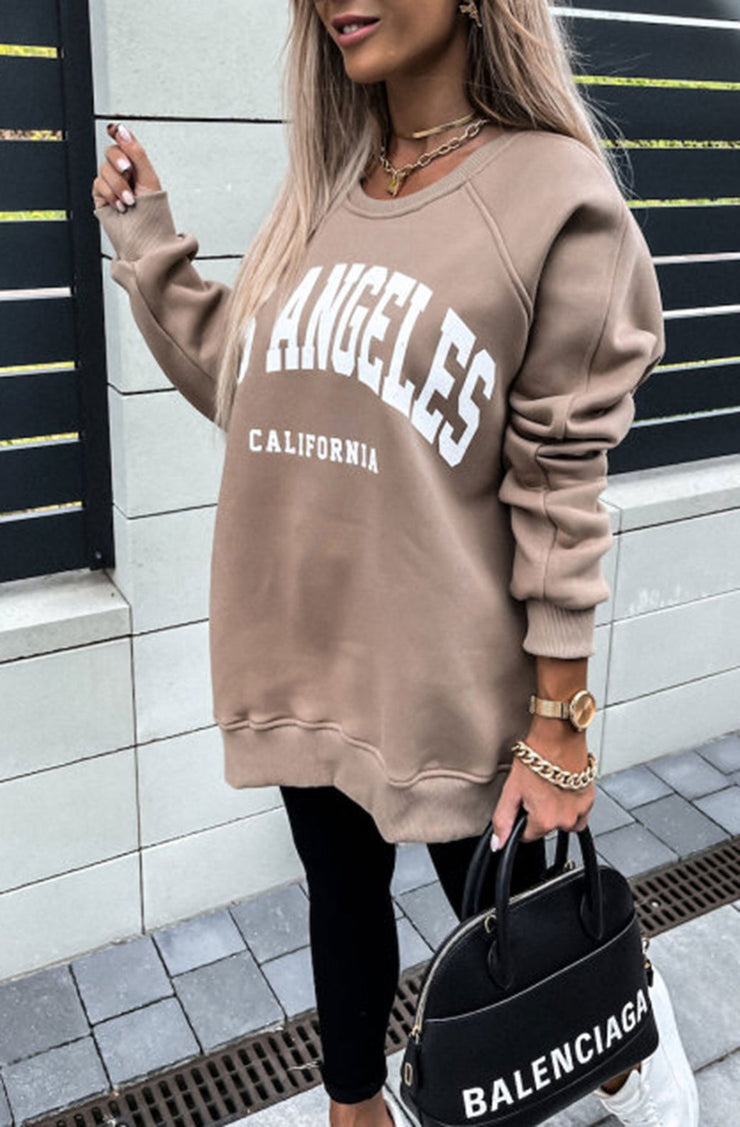 Sofia Beige LA Printed Oversized Sweatshirt