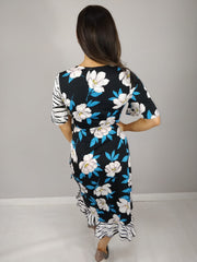 Vivan Floral And Zebra Print Wrap Frill Hem Midi dress