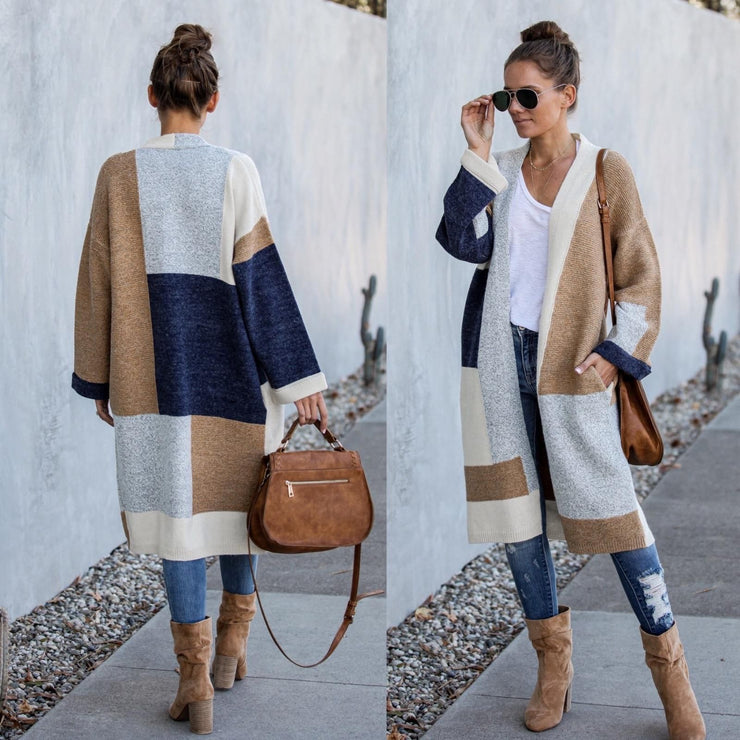 Cera Navy Colour Block Longline Cardigan