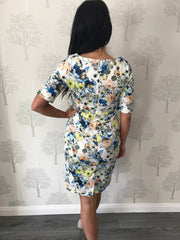 Winnie White Floral Short Sleeve Ruched Dress