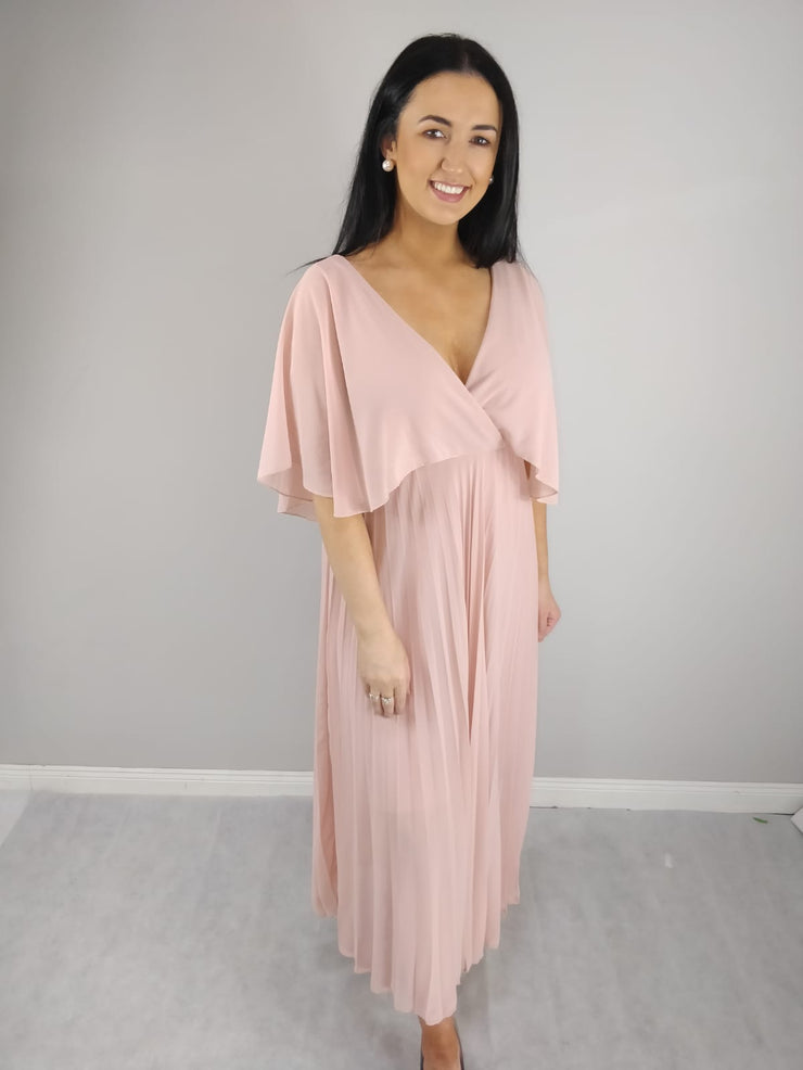 Yasmin Soft Pink Angel Sleeve Pleated Skirt Dress