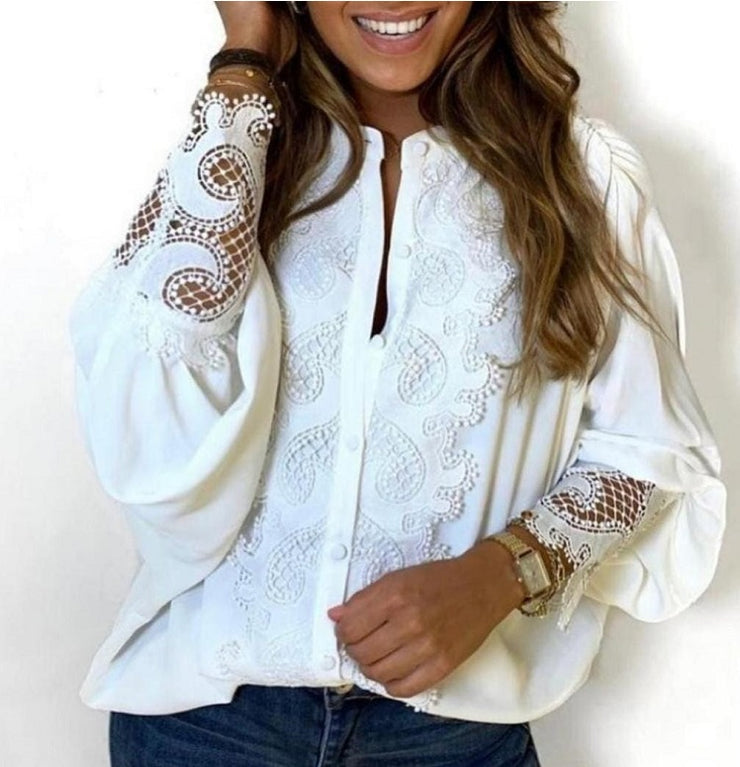 Zara White Crochet Lace Button Front Shirt