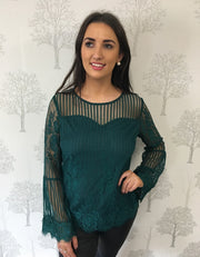 Zoe Teal Lace Blouse With Flared Sleeves
