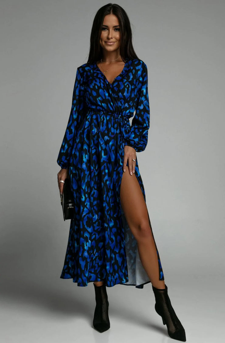 Zola Royal Blue Leopard Print Midaxi Dress