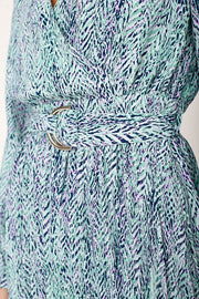 Lisa Mint Multi Print Belted Midi Dress