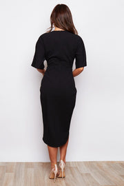 Leah Black Wrap Detailed Midi Dress