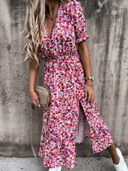 Tanya Pink Multi Floral Print Button Midi Dress