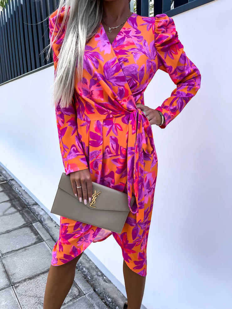 Pink belted dress hot sale