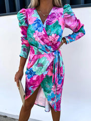 Evie Pink Blue Floral Wrap Style Dress