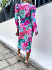 Evie Pink Blue Floral Wrap Style Dress