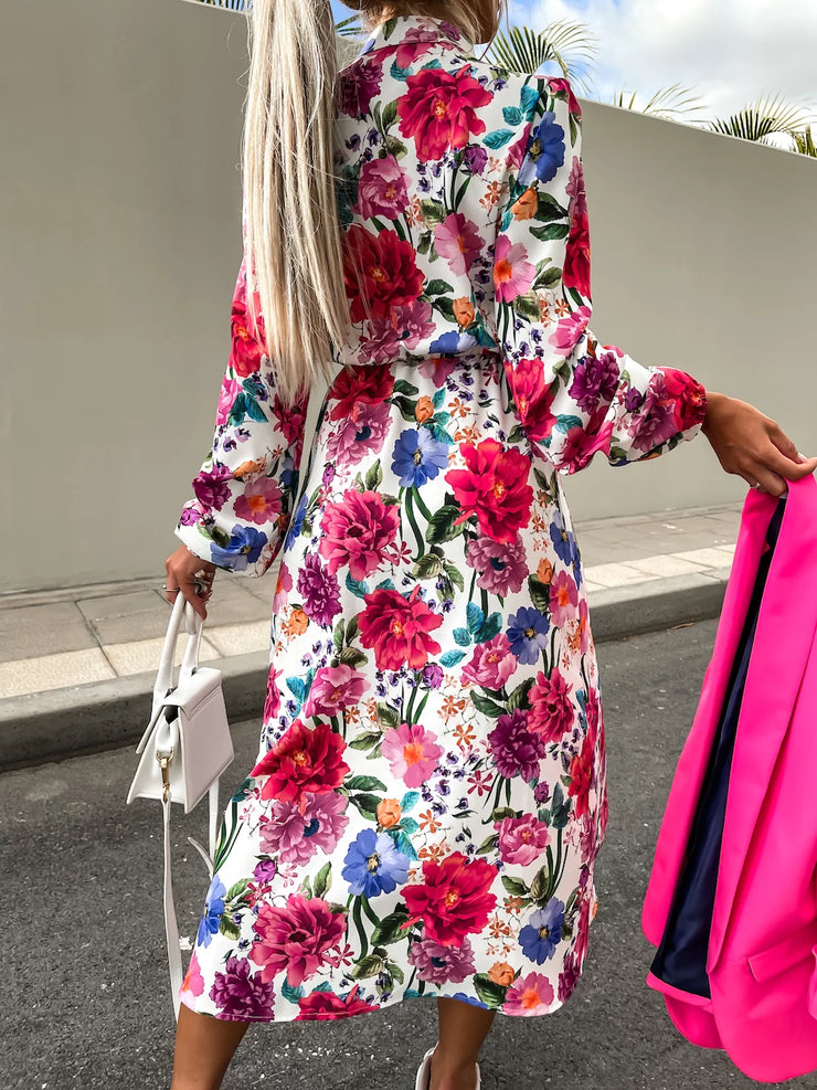 Serla Multi Floral Print Button Midi Dress