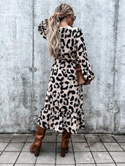 Avery Beige Animal Print Wrap Front Midi Dress