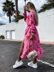 Eden Pink Floral Print Button Midi Dress