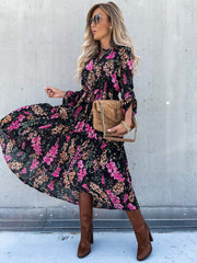 Karen Black Pink Multi Print Long Sleeve Midi Dress