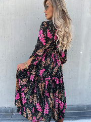 Karen Black Pink Multi Print Long Sleeve Midi Dress