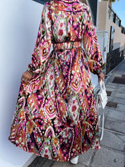 Gracie Pink Multi Aztec Print Belted Midaxi Dress