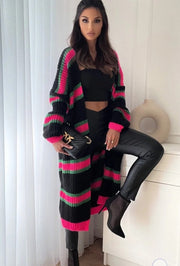 Chloe Black Multi Colour Stripe Longline Cardigan