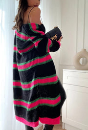 Chloe Black Multi Colour Stripe Longline Cardigan
