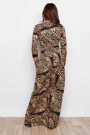 Fifi Animal Print V Neck Wrap Style Maxi Dress