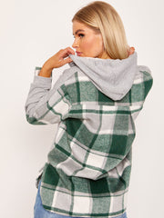 Polly Grey and Green Check Tartan Contrast Hoodie